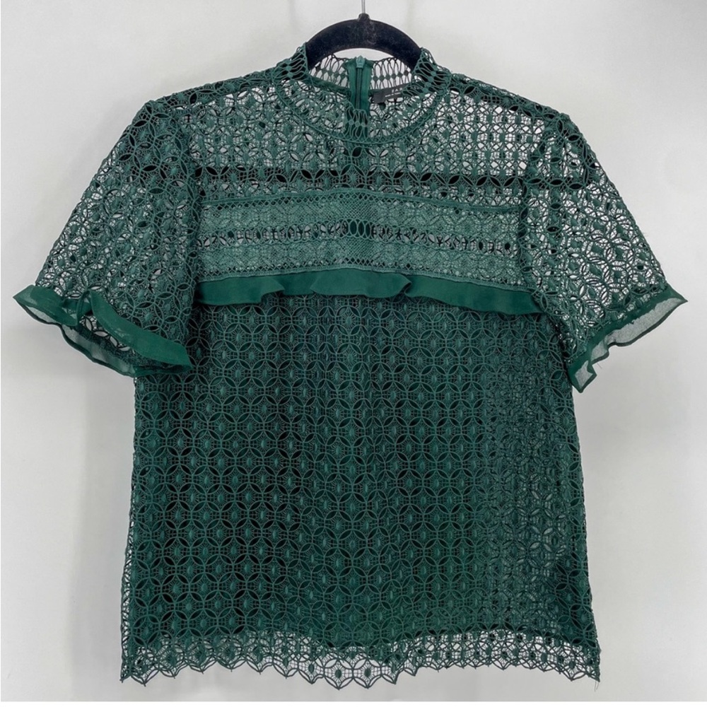 Zara Woman Forest Emerald Green Lace Blouse